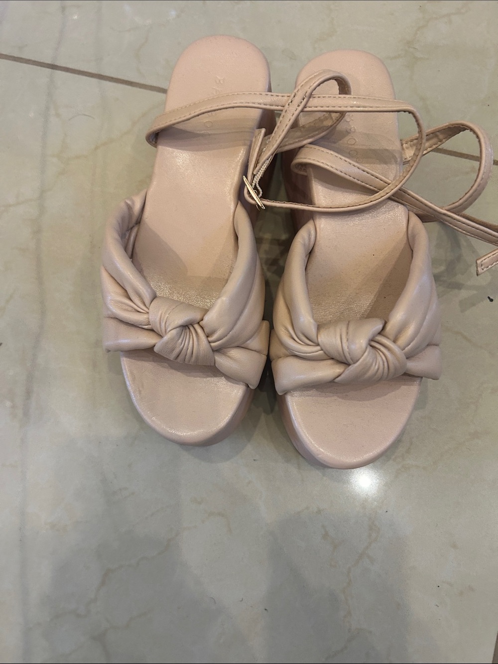 NWOT  BAMBOO Knot Front Ankle Strap Sandals in Blush Pink